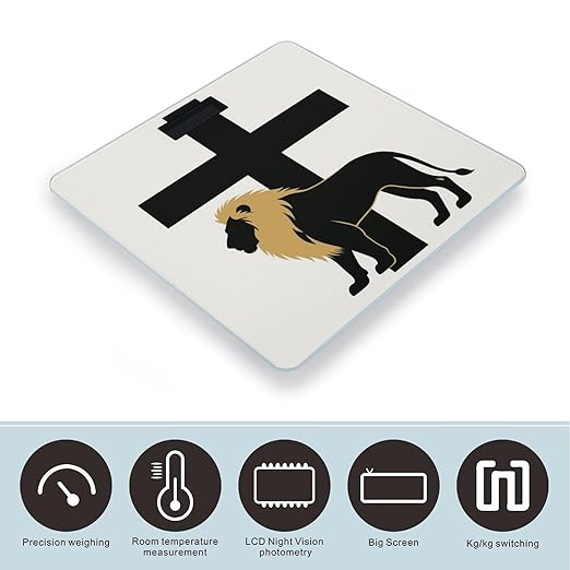 African Leo Lion King with Cross Scale for Body Weight Sturdy Tempered Glass Weighing Scales with LCD Display Accurate Digital Bathroom Scale Convenient Body Fat Smart Scales Easy Read