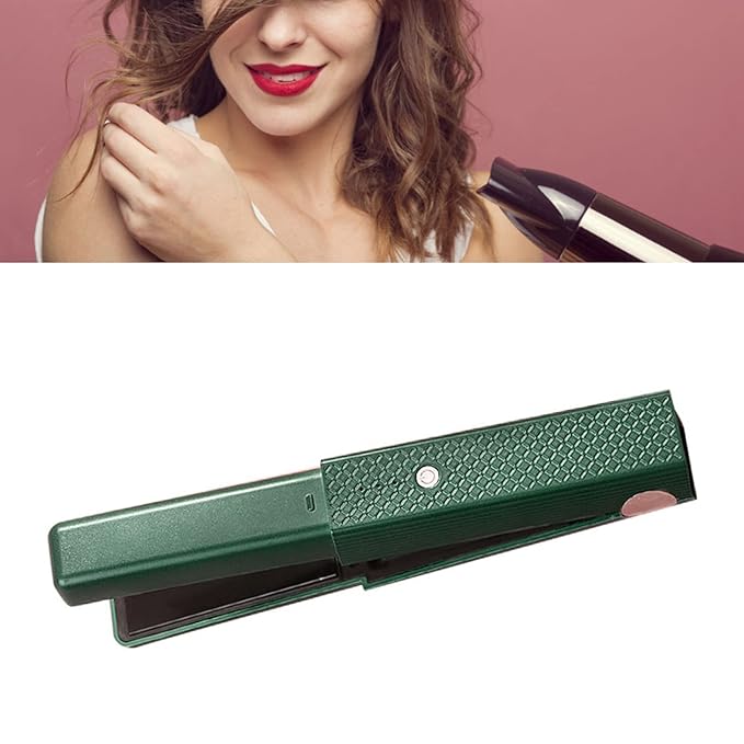Cordless Hair Straightening and Curling Flat Iron Quick Heating Tourmaline Ceramic Hair Straightener Curler 2 in 1 Portable Styling Tool 18W(Green)