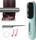 Portable Mini Hair Straightening Brush with Led Display Cordless Hair Straightener Brush Fast Heating Cordless Mini Hair Brushs for Women Short Long Hair (Blue)