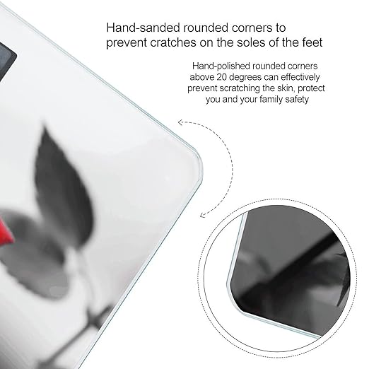 Black and White Red Rose Scale for Body Weight High Precision Digital Weight Scales with LCD Display Anti-Slip Sturdy Slim Tempered Glass Bathroom Scale for Home Use