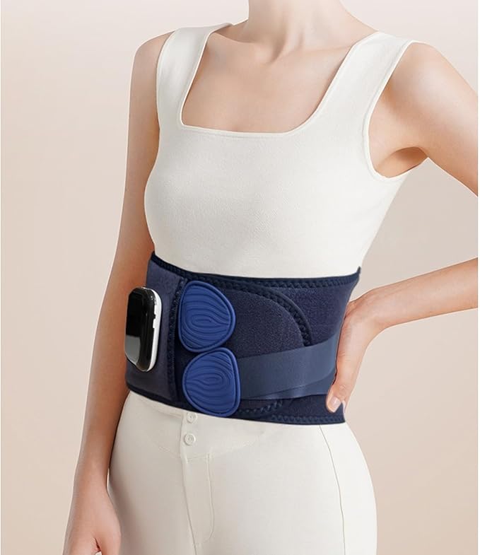 Heated Waist Massager Belt Cordless Infrared Heating Pad Waist Warmer Massager Rechargeable Multi-Functional Relaxing Lumbar Massage Device (Gray+Gray)
