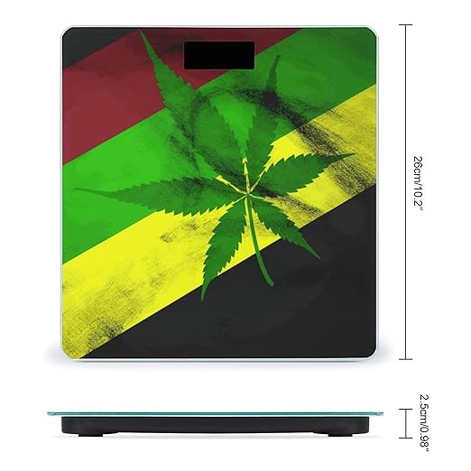 Jamaica Flag Leaves Digital Bathroom Scale for Body Weight with High Precision Digital Weighing Scale with BMI Clear LCD Display and Step-On Measures Weight Up to 180kg