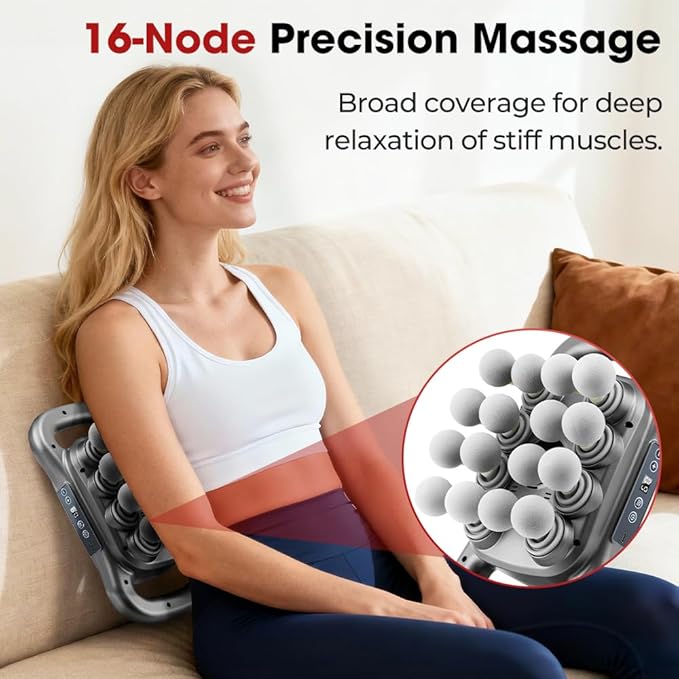 Back Massager for Relief Deep Tissue with Heat 16 Heads Hands-Free Electric Back Massager with 9 Modes &amp 9 Levels Deep Tissue Massage Gun for Pain Relief Portable for Home &amp Office Use