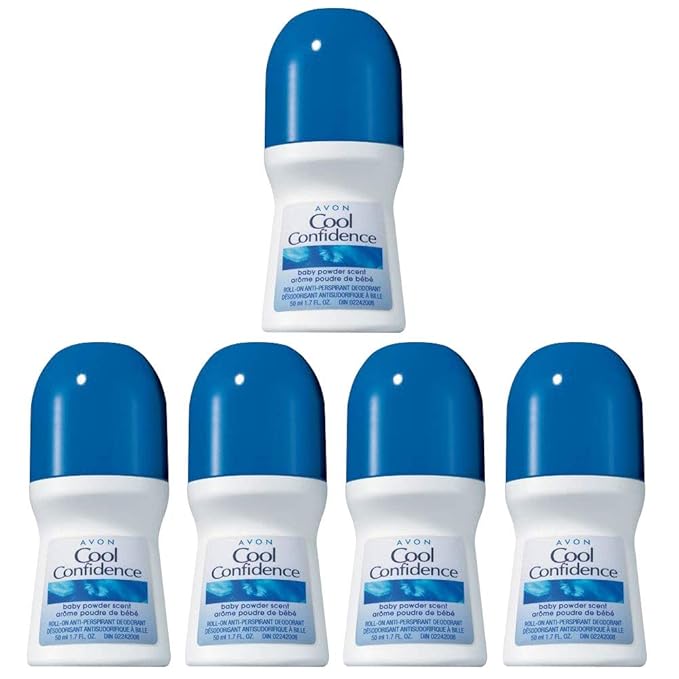 Avon Cool Confidence Baby Powder Scent Deodorant 2.6 Fl Oz (Pack of 5)