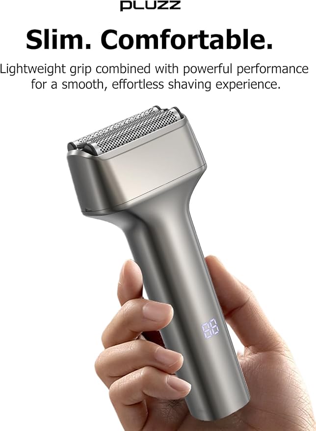 PLUZZ Electric Foil Shavers for Men Mini Electric Razor for Face &amp Beard Samll Shaver Portable Compact &amp Lightweight for Travel - IPX7 Waterproof Cordless Fast Charge 3 Blades Wet/Dry Use