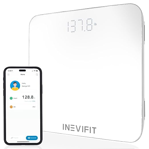 INEVIFIT Smart Bathroom Scale Highly Accurate Bluetooth Digital Bathroom Body Weight Scale Precisely Measures Weight &amp BMI for Unlimited Users