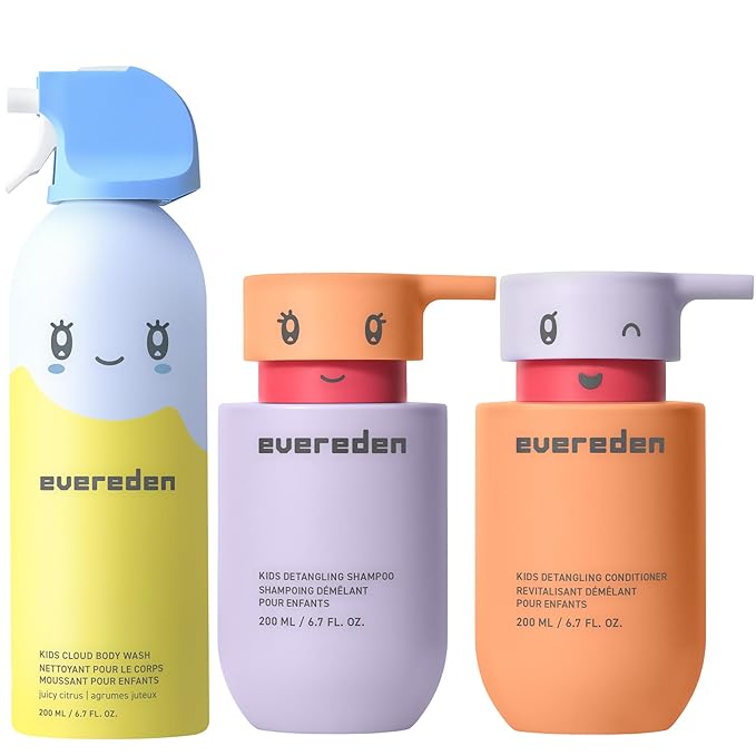 Evereden Kids Cloud Body Wash (6.7 fl. oz. Juicy Citrus) &amp Hair Duo - Detangling Shampoo &amp Conditioner - with Plant Protein Peptides &amp Argan Oil | Sulfate Paraben &amp Phthalate-Free |