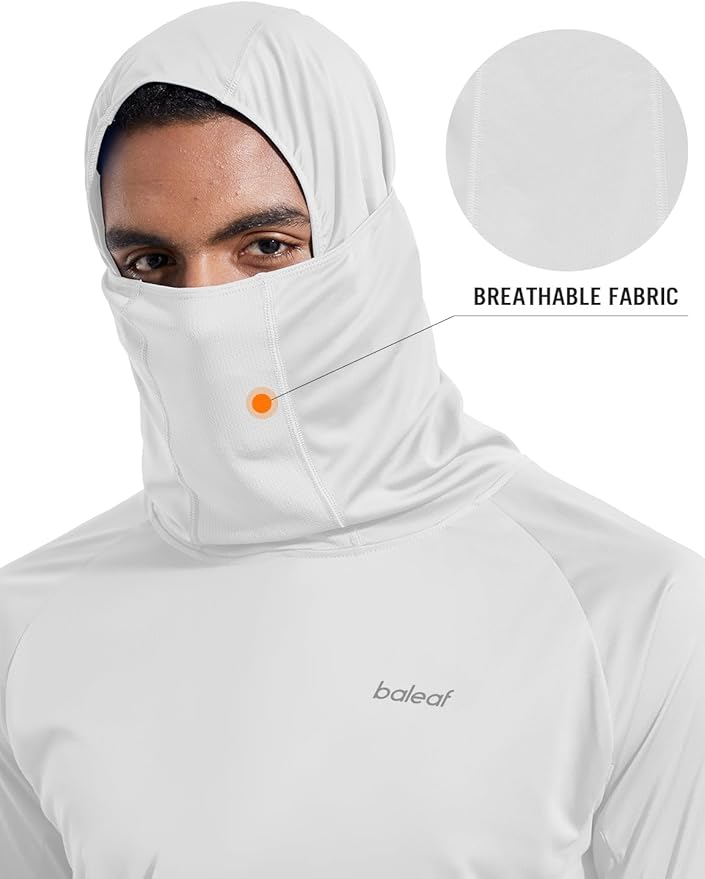 baleaf Men's Sun Protection Hoodie Shirt UPF 50+ Long Sleeve UV SPF T-Shirts with Mask Rash Guard Fishing Lightweight
