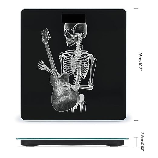 Abstract X-ray Skull Skeleton Playing Guitar Digital Bathroom Scale for Body Weight with High Precision Digital Weighing Scale with BMI Clear LCD Display and Step-On Measures Weight Up to 180kg