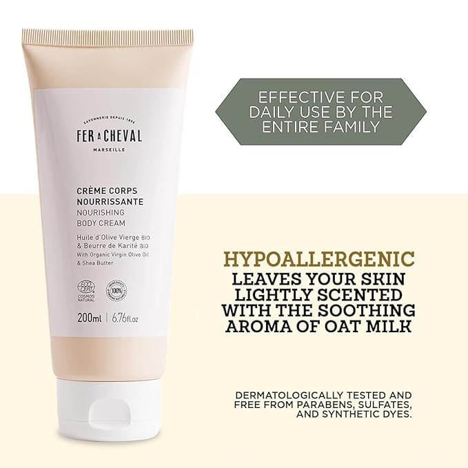 Fer a Cheval Nourishing Body Cream and Gentle Body Wash Set 200 ml / 6.76 fl oz Organic Olive Oil and Shea Butter Hypoallergenic COSMO Nat Certified