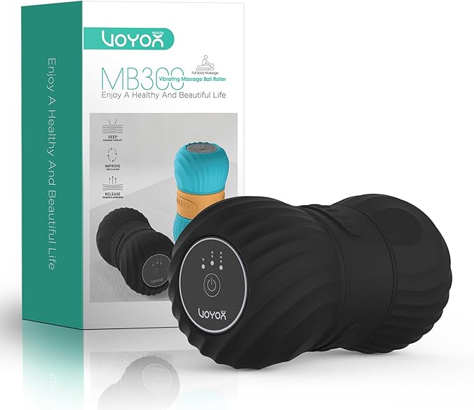 VOYOR-HEALTH Vibrating Peanut Massage Ball Roller Electric Double Lacrosse Massage Ball with 4 Intensities for Muscle Pain Relief Rechargeable Deep Tissue Massage Yoga Sports Fitness MB300 (Black)