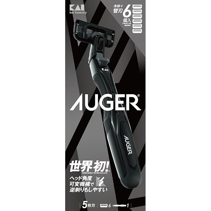 AUGER 5-Blade Razor Combo Pack with Holder and 6 Replacement Blades (Kai Corporation) AUGER Shaver Replacement Blades for Men and Men