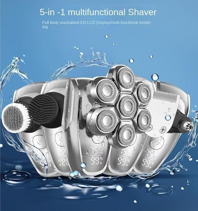 Head Shavers for Bald Men 5 In 1 Electric Shaver With Digital Display 7-blade Bald Hair Clipper Multifunctional Shaver Kit
