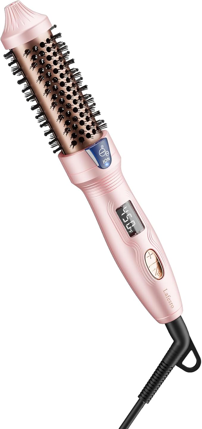 Thermal Brush MINI &amp Tiny 1 Inch Ionic Curling Brush for Shiny Hair Tourmaline Ceramic Ionic Curling Iron Brush for Short to Medium Hair Adjustable Temperature Dual Voltage Compact-Size