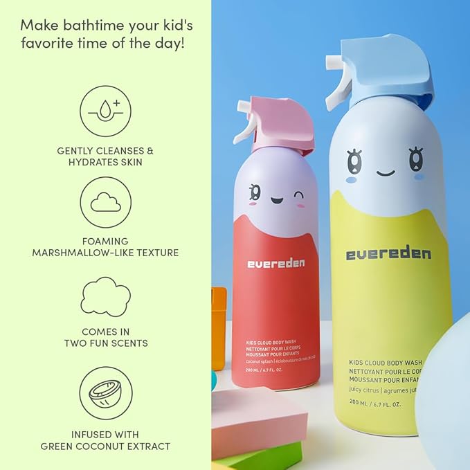 Evereden Kids Cloud Body Wash (6.7 fl. oz. Juicy Citrus) : Creamy Nourishing Cloud-Like Texture and Multi-Vitamin Body Lotion Gentle &amp Non-Toxic Moisturizing Kids Lotion