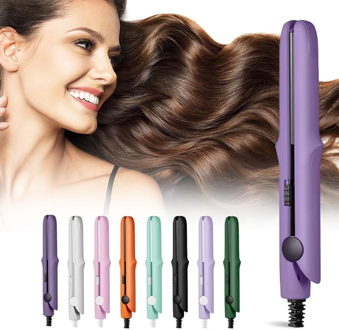 Dualglam Mini Dual-Purpose Curling Iron 2 in 1 Mini Curling Wand &amp Flat Iron Hair Straightener Portable Travel Curling Wand for All Hair Types