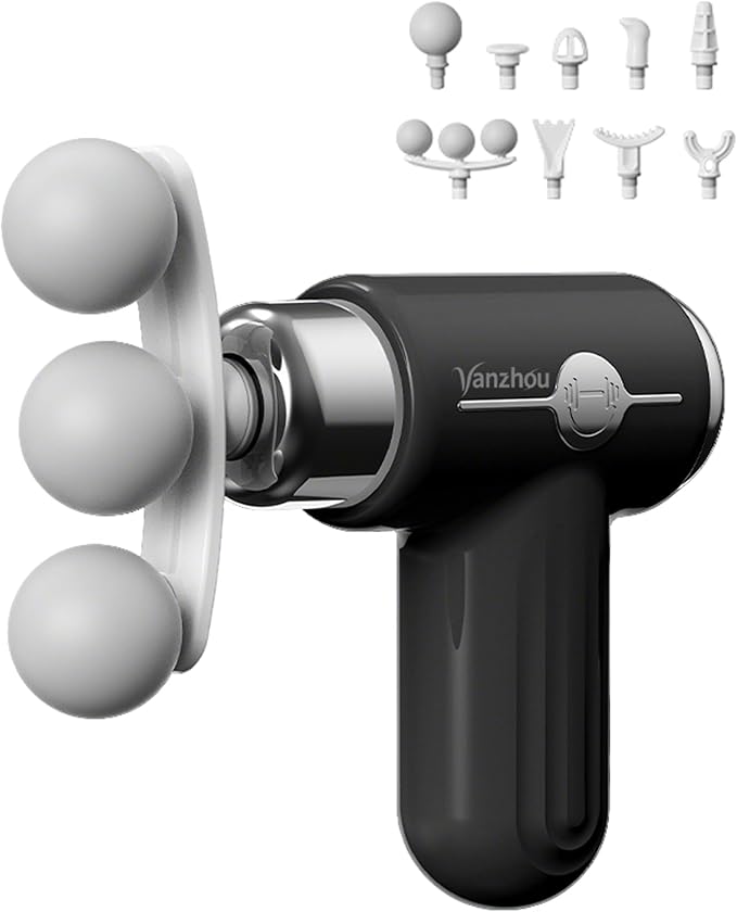 Mini Massage Gun Deep Tissue Portable Handheld Massage Gun for Muscle Recovery Quiet Percussion Massager with 9 Heads USB-C Rechargeable Massage Gun for Travel Gym &amp Office Matte Black