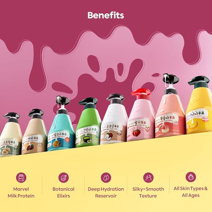 WELCOS Kwailnara Banana Milk Body Lotion &amp Body Wash Set – Moisturizing &amp Revitalizing Korean Skincare Bundle with Banana Extract 560g / 19.75oz Each
