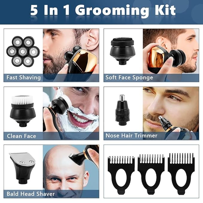 Head Shavers for Bald Men 5 In 1 Electric Shaver Razor For Men's Trimmer Wet And Bald Head Dry Razor 7D Head Waterproof LED Display Machine For Shaving