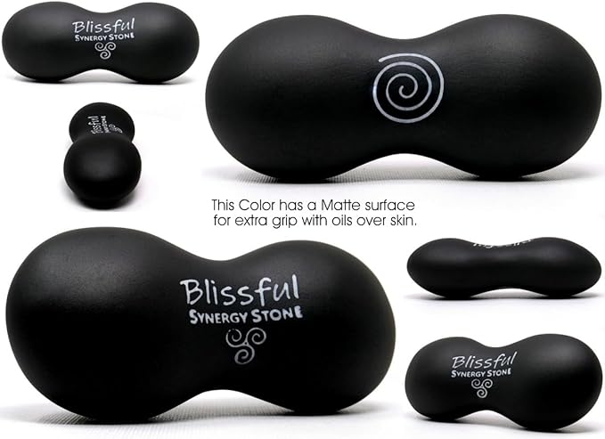Blissful (Basalt Black)(Single) Synergy Stone - Contoured Hot Stone Massage Tool with Radiant Heat - Relaxing and Therapeutic for Neck Back Legs Feet - Matte Surface for on Skin with Oil only