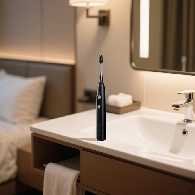 9 Mode Electric Toothbrush with Waterproof &amp Rechargeable Design Black Color Wireless Charging