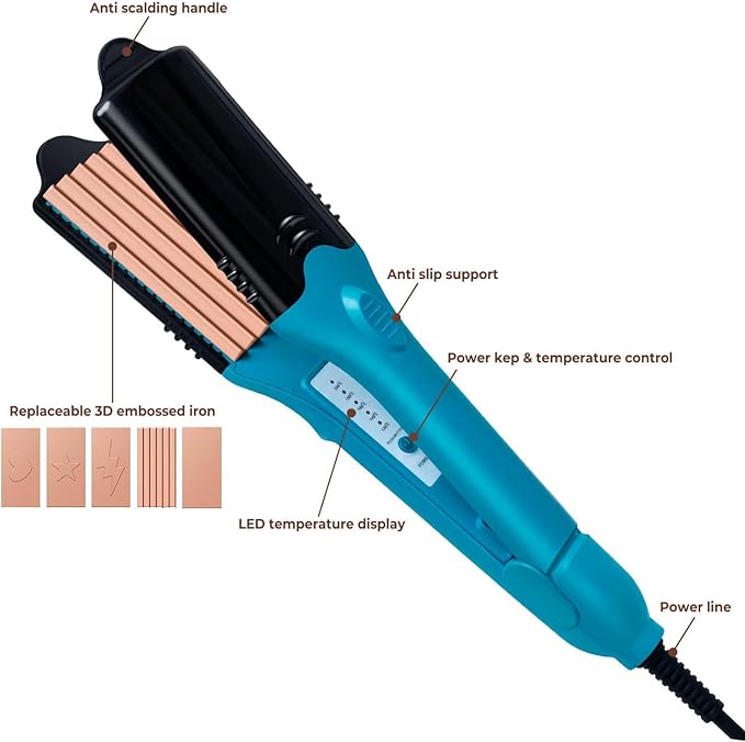 Hair Straightener &amp 3D Image Imprinting Iron with 5 Different Plates Perfect hot Tool for Art or Festival 3D Hair Stamper Crimping Iron for Volume