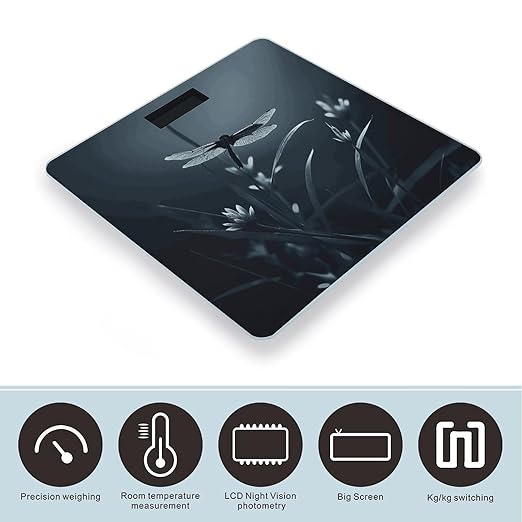 Dragonfly Silhouette Bathroom Scale for Body Weight Bathroom Weighing Scale with Backlit LCD Display Highly Accurate Measures Weight Up to 180kg