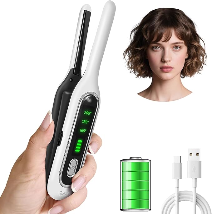 Sunmay Cordless Mini Flat Iron 3/10 Pencil Hair Straightener for Short Hair Pixie Cut &amp Bangs Portable Dual Voltage Travel Curling Iron