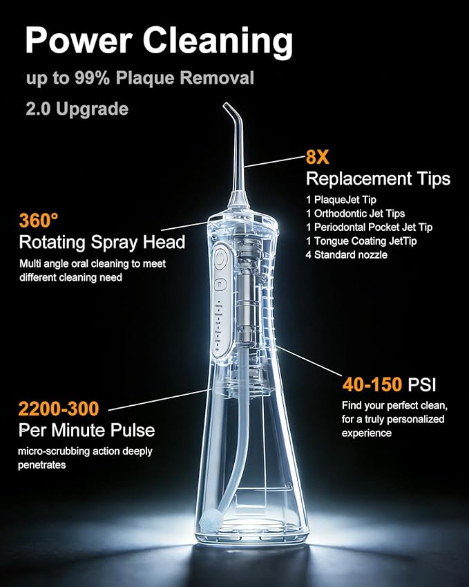 MySmile LP211 Water Flosser Cordless for Teeth 5 Modes Portable Oral Irrigator 260ML Water Dental Picks for Sensitive Teeth Cleaning IPX7 Travel Rechargeable Water Flossing &amp2 Teeth Wipes