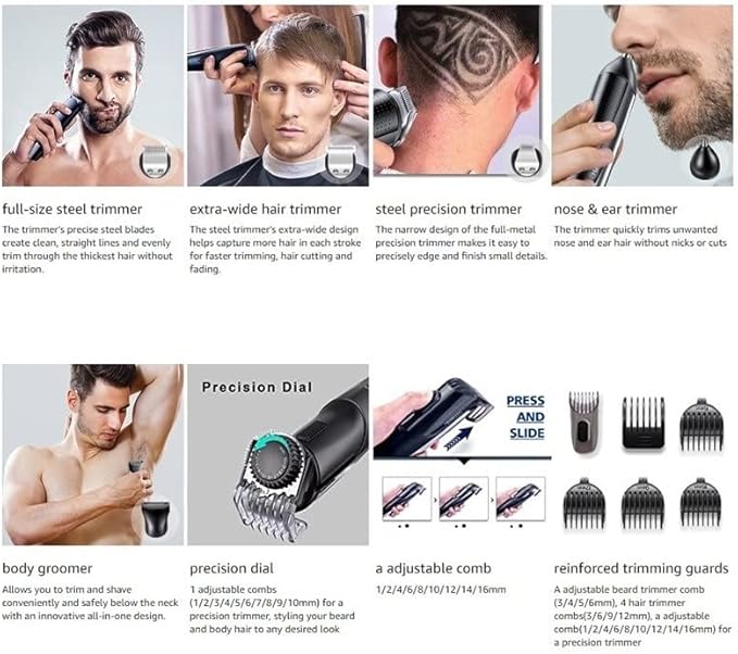Hair ClippersBeard Trimmer for Men All in One Hair Trimmer for Men Beard Grooming Kit Electric Shaver Body Groomer Hair Clipper Facial Nose Ear Trimmer Washable