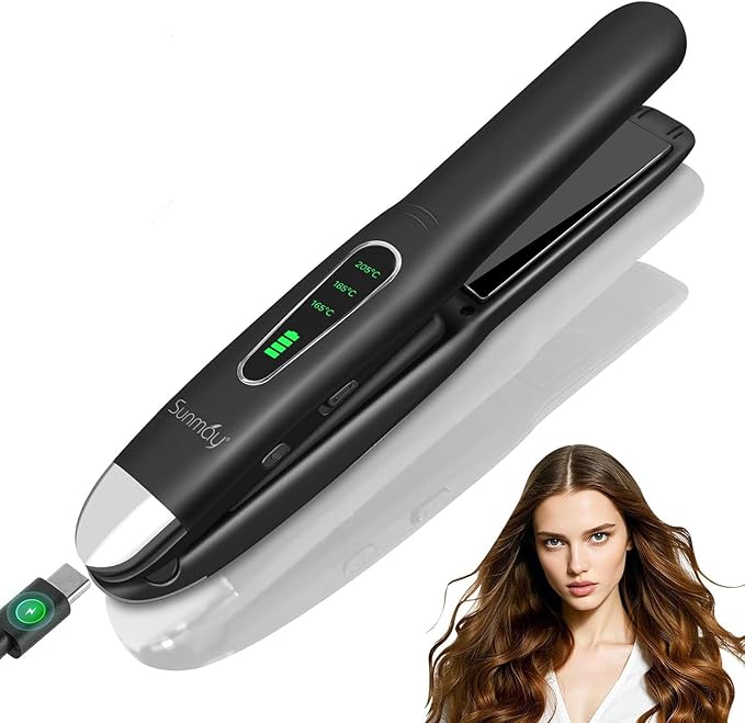 SUNMAY Cordless Hair Straightener 0.85 Inch Titanium Portable Hair Straightener for Travel Cordless Mini Flat Iron Hair Straighteners and Curlers 2 in 1 Dual Voltage On-The-Go &amp 20S Fast Heat