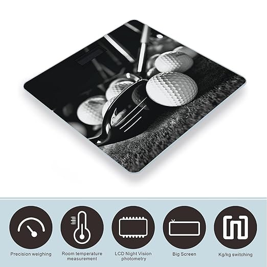 Black and White Golf Bathroom Scale Rounded Smart Scale for Body Weight Automatic Power On/Off Weight Scales Accurate Bathroom Digital Scales for Pet Home Bedroom Kitchen