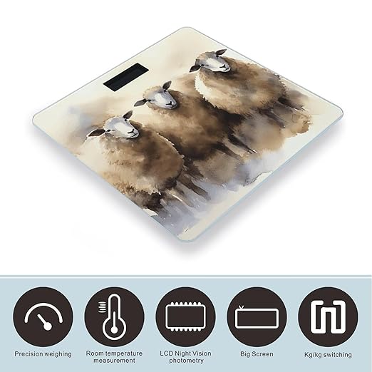 Sheeps Watercolor Bathroom Scale Rounded Smart Scale for Body Weight Automatic Power On/Off Weight Scales Accurate Bathroom Digital Scales for Pet Home Bedroom Kitchen