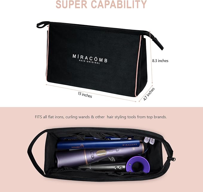 MIRACOMB Multi-Purpose Velvet Storage Bag - Spacious Hair Tool Organizer &amp Travel Case Compatible with Hypersonic BLDC X-Styler Dyson Airwrap &amp Shark FlexStyle - Dual Use Sleek Black Design