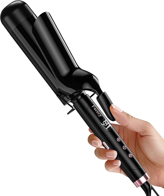 Farery 2 inch Curling Iron For Long Hair Lightweight Large Barrel Curling Iron 2 Inch Ceramic Curling Wand Infused Argan Oil &amp Keratin for Bouncy Big Curls 9 Temps Digital Display &amp Lock Ke