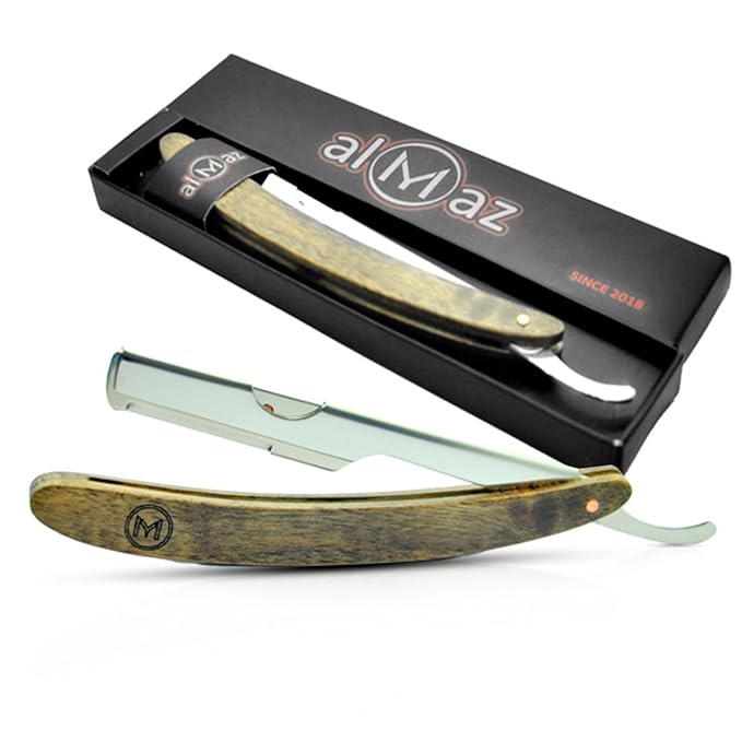 Generic Straight Edge Razor for Men Stainless Steel Blade Arm Barber Razor with Walnut Wood Handle Shaving Razor for Close Shaving Manual Men's Beard Cut Throat Shavette Almaz Razor brown