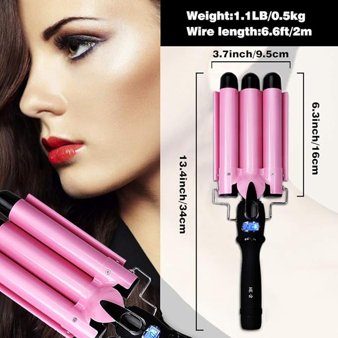 3 Barrel Curling Iron Hair Curling Wands Hair Curler 25mm Curl Hair Styling Irons Hair Crimper Deep Waver for Curler with Temperature Control 1inch Curl for All Hair Type