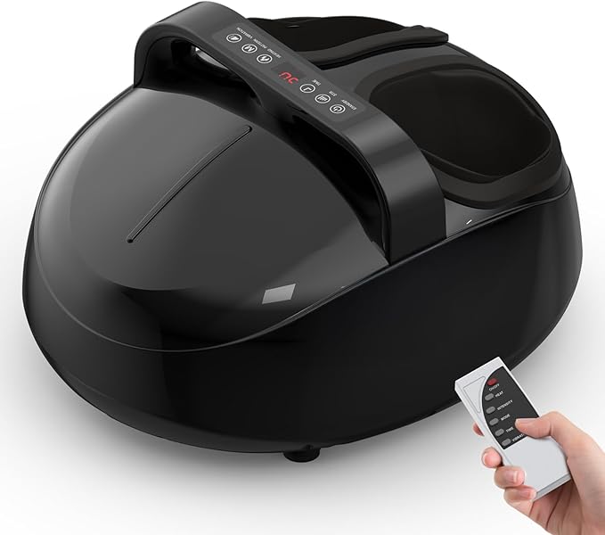 Foot Massager with Heat - Shiatsu Kneading Rolling 5 Massage Modes with 9 Adjustable Intensity Fits Up to Size 13 Home Office Relaxation Gift for Women and Man