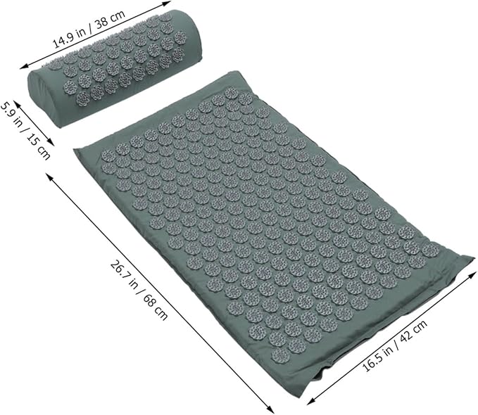 Acupressure Massage Mat and Portable Acupuncture Pillow 2pcs Set with Carrying Bag Non-Slip Yoga Massage Mat for Full Body Relaxation and Neck Back Relief