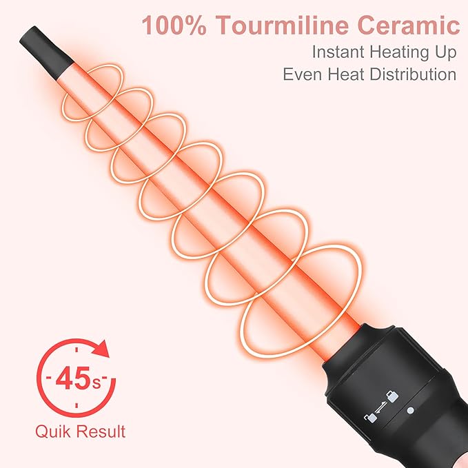 Wand Curling Iron Hair Crimper Emocci Pro Large 3 Barrel (0.35-1.25 Ceramic Barrel) Hair Crimper for Women Beach Waves Instant Heat Hair Waver Set for Long Hair Curlers 5-in-1 Curling Wand Set