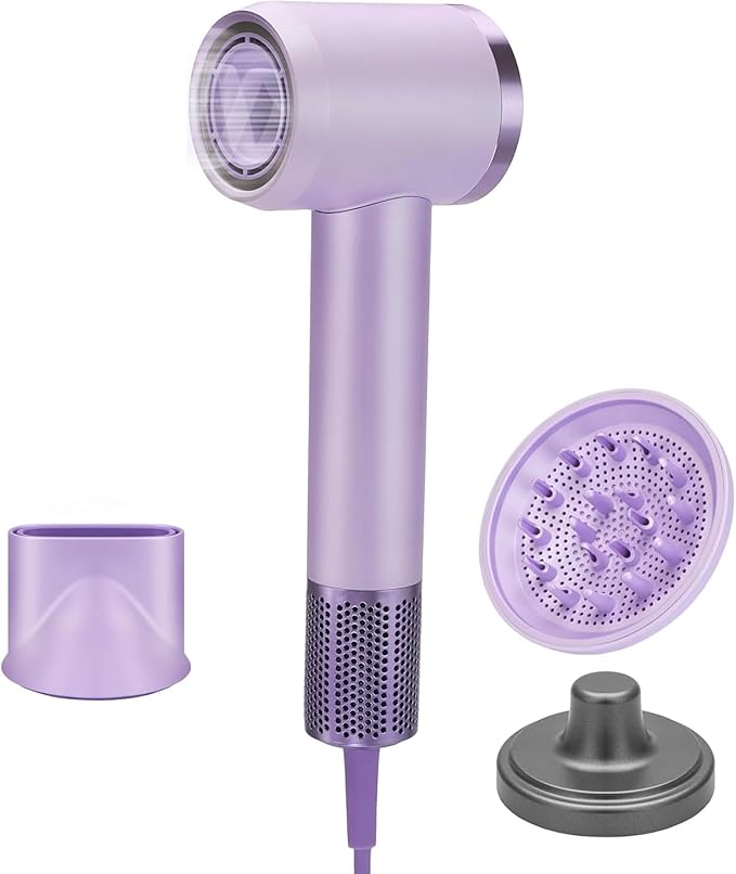 Hair Dryer High Speed Fast Drying Negative Ionic Portable Blow Dryer with 110000 RPM Brushless Motor Lightweight Low Noise Thermo-Control Hairdryer with Nozzle for Home (Royal Purple)