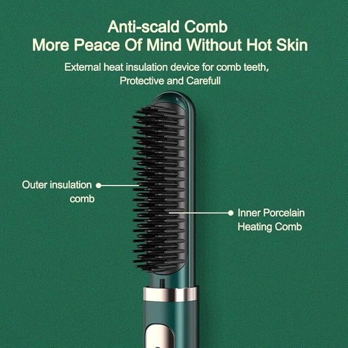 Electric Professional Hair Straightener Brush Curling hot Comb Green