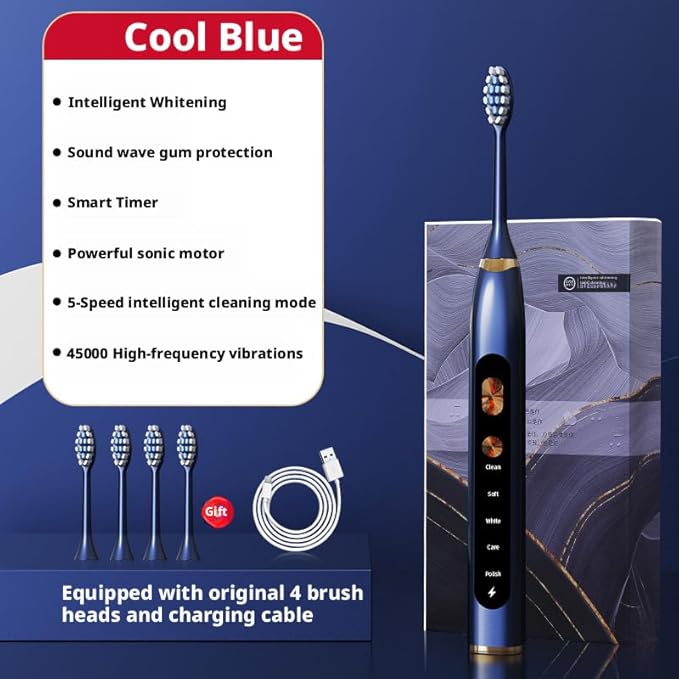 Magnetic Levitation Sonic Adult Electric Toothbrush USB Charging Fully Automatic Vibrating Soft Bristled Toothbrush Provide 5 Cleaning Modes 3 Intensities 4 Soft Brush Heads. (Cool Blue)