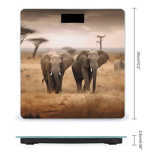 Wild Animals Elephants Scale with LCD Precision Weighing Scales Sturdy Tempered Glass Weight Scales Easy-to-Read Anti-Slip Weight Digital Bathroom Scale for Daily