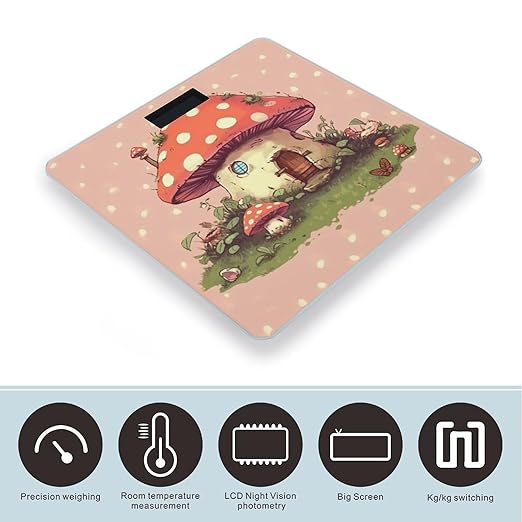 Cute Mushroom House Bathroom Scale for Body Weight Bathroom Weighing Scale with Backlit LCD Display Highly Accurate Measures Weight Up to 180kg