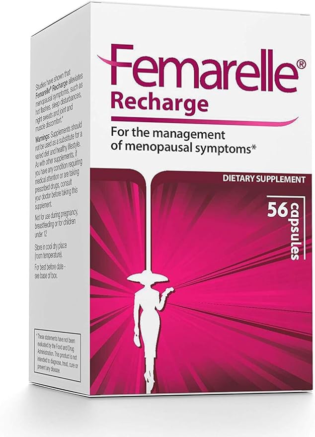 Femarelle® Recharge – Menopause Supplement for Women - Clinically Proven Menopause Relief - Hot Flashes Night Sweats Sleep &amp Libido Support Within 1st Month Gluten-Free GMO-Free &amp Hormone