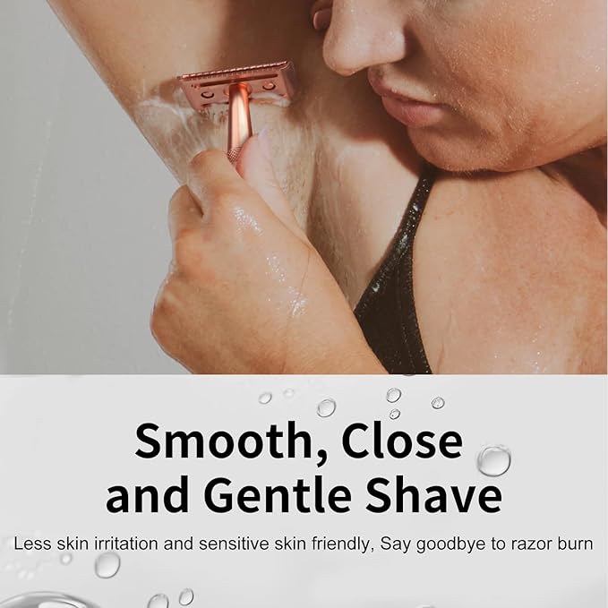 Rose Gold Stainless Steel Safety Razor with Razor Blade Disposal Container