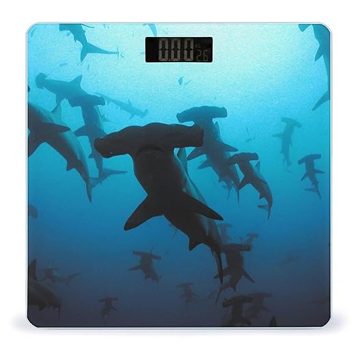 Hammerhead Sharks Scale for Body Weight Anti-Slip Sturdy Tempered Glass Weighing Machine Highly Digital Accurate Bright LCD Bathroom Scale for Household Gift