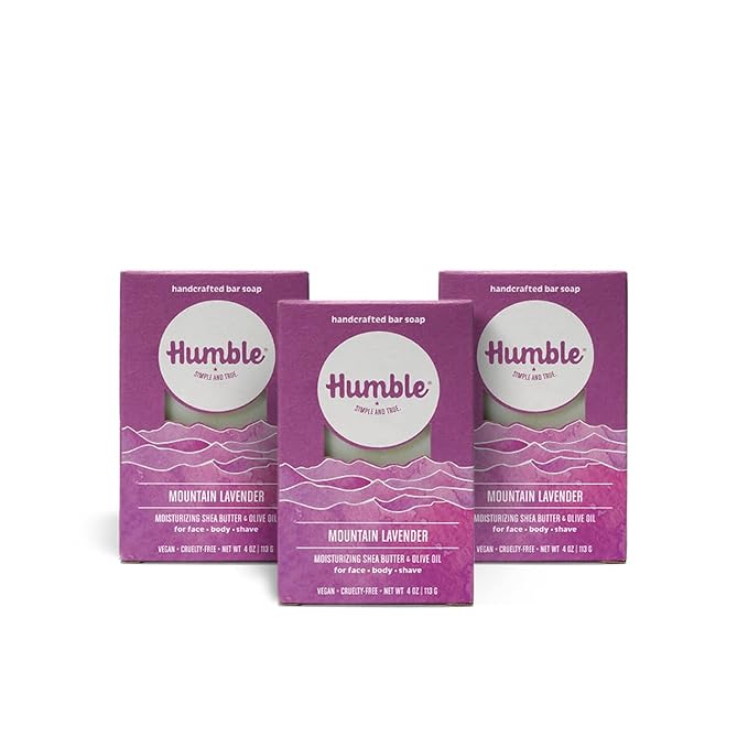 HUMBLE BRANDS Vegan Mountain Lavender Deodorant 2.5 Ounce (Pack of 3) and Mountian Lavender Handcrafted Soap 3 pack