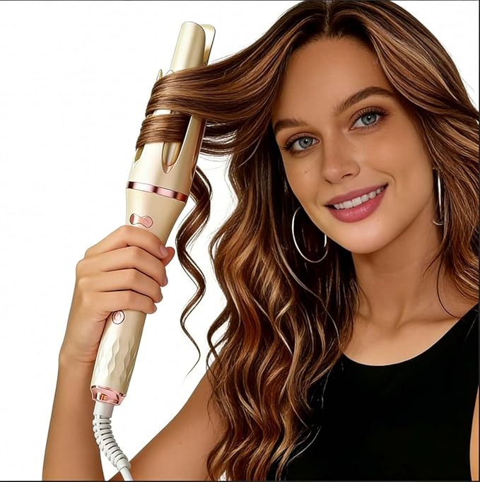 Automatic Curling Iron Hair Curler Salon Styling 4 Const Temp30s Fast Heating2-Way RotationAnti-ScaldAnti-Tangle30Min Auto Shut-OffPlant Protein Coating for Shiny All Hair Types (Gold)